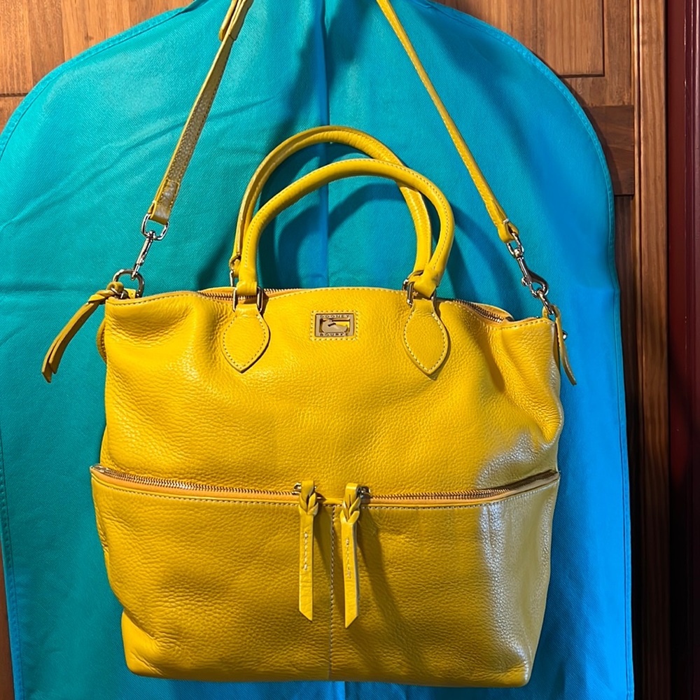 Dooney & Bourke Pebble Leather Large Zippered Satchel in Golden Yellow.
